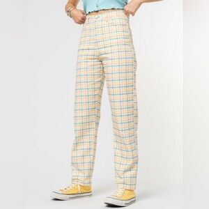 Minga London Yellow Joy Check Plaid Denim Mom Jeans Size 6